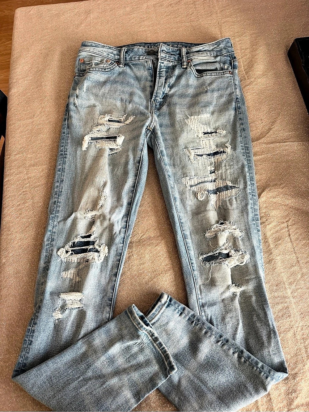 American Eagle Athletic Skinny Distressed Jeans in Blue Waist 30 x 32